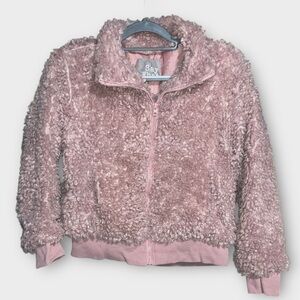 Say What Women’s Blush Pink Soft Sherpa Zip Bomber Jacket (M)